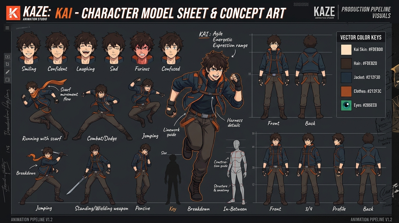 Kaze Kai Anime Character Model Sheet
